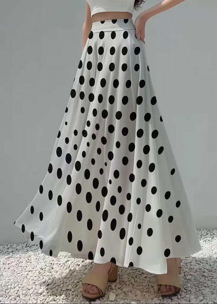Elegant White Dot Print Exra Large Hem Chiffon Skirt Summer
