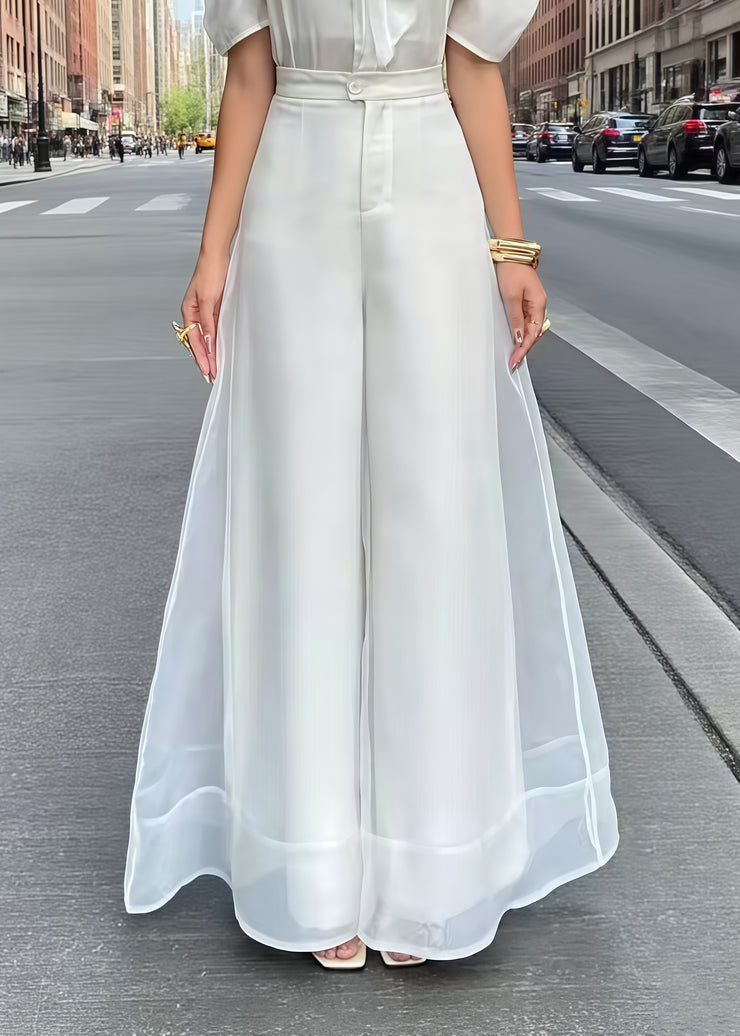 Elegant White High Waist Organza Wide Led Pants Skirts Summer