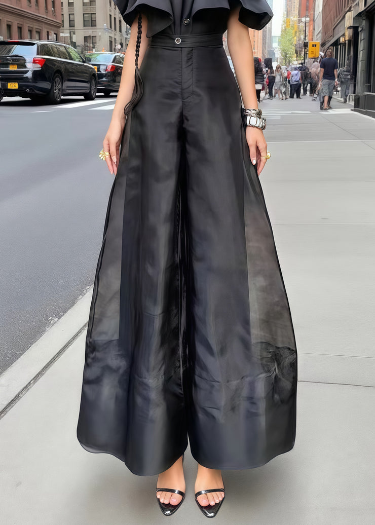 Elegant White High Waist Organza Wide Led Pants Skirts Summer