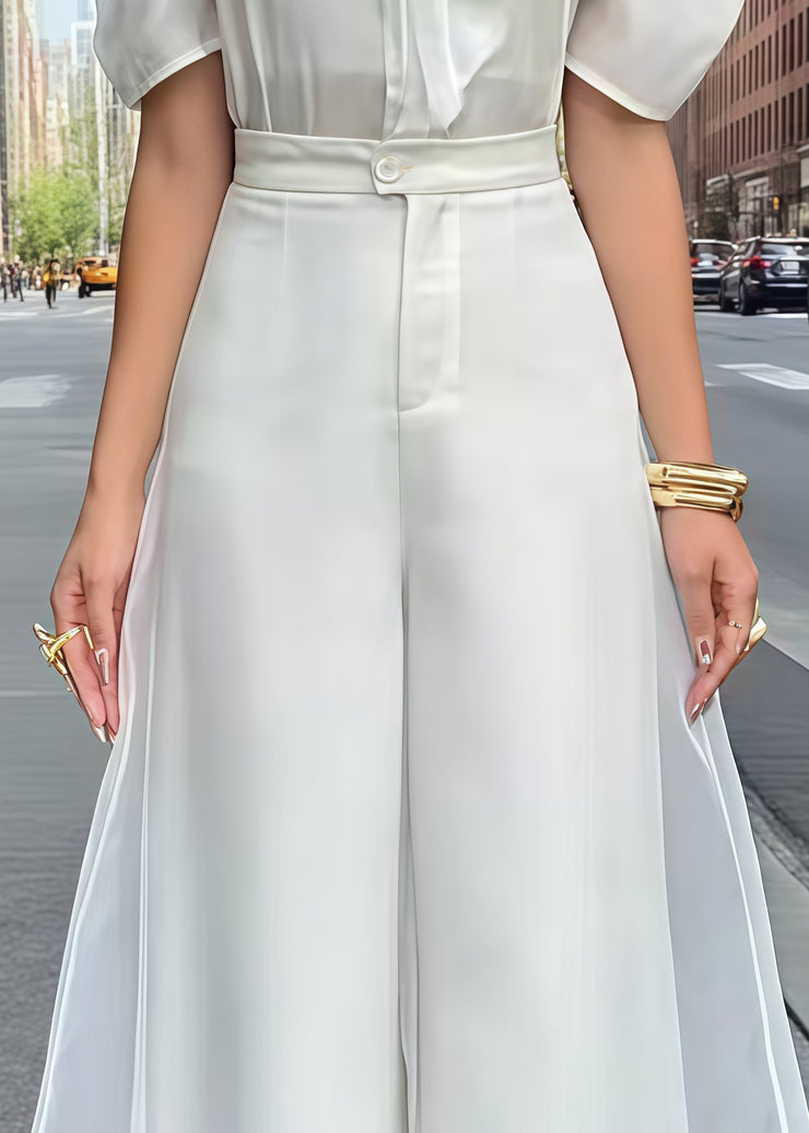 Elegant White High Waist Organza Wide Led Pants Skirts Summer