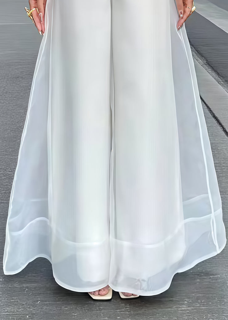 Elegant White High Waist Organza Wide Led Pants Skirts Summer