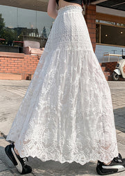 Elegant White Lace Hollow Out Tulle Skirt Summer