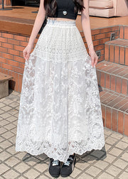 Elegant White Lace Hollow Out Tulle Skirt Summer