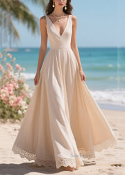 Elegant White Lace Patchwork Exra Large Hem Chiffon Dress Summer