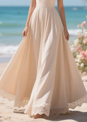 Elegant White Lace Patchwork Exra Large Hem Chiffon Dress Summer