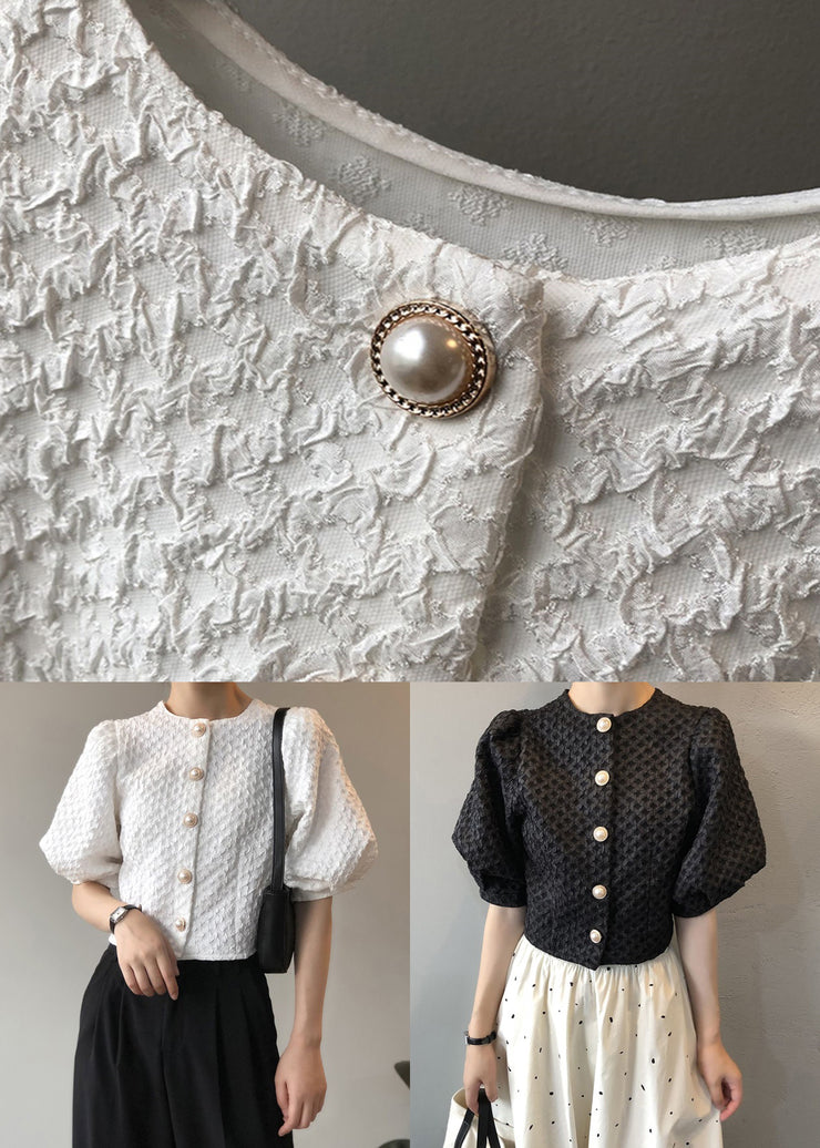 Elegant White O Neck Button Cotton Shirt Top Summer