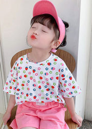 Elegant White O-Neck Print Kids T Shirt Summer