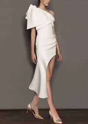 Elegant White One Shoulder Asymmetrical Design Cotton Dresses Summer