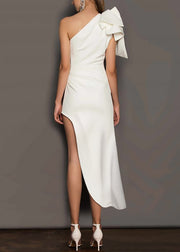 Elegant White One Shoulder Asymmetrical Design Cotton Dresses Summer