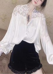 Elegant White Oversized Patchwork Lace Blouse Tops Summer
