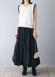 Elegant White Patchwork Flower Knit Beach Vest Sleeveless