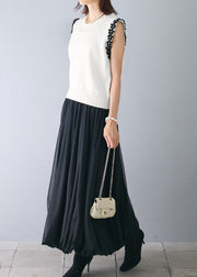 Elegant White Patchwork Flower Knit Beach Vest Sleeveless