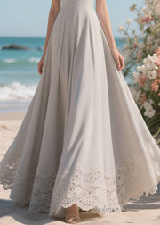 Elegant White Patchwork Lace Exra Large Hem Party Dresses Summer