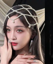 Elegant White Pearl Beading Hollow Out Tassel Hair Band