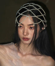 Elegant White Pearl Beading Hollow Out Tassel Hair Band