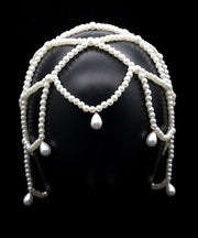 Elegant White Pearl Beading Hollow Out Tassel Hair Band