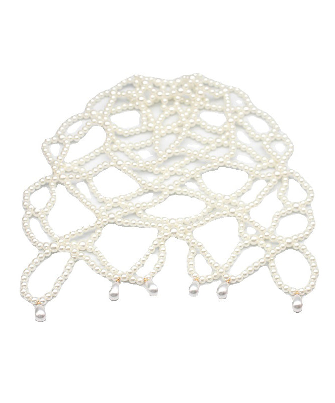 Elegant White Pearl Beading Hollow Out Tassel Hair Band