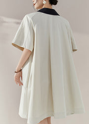 Elegant White Peter Pan Collar Button Shirts Mid Dress Summer