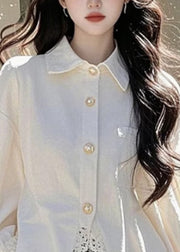 Elegant White Peter Pan Collar Lace Button Cotton Shirt Fall