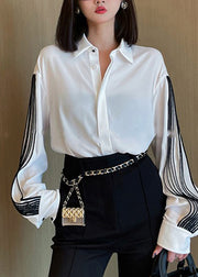 Elegant White Peter Pan Collar Shirt Lantern Sleeve