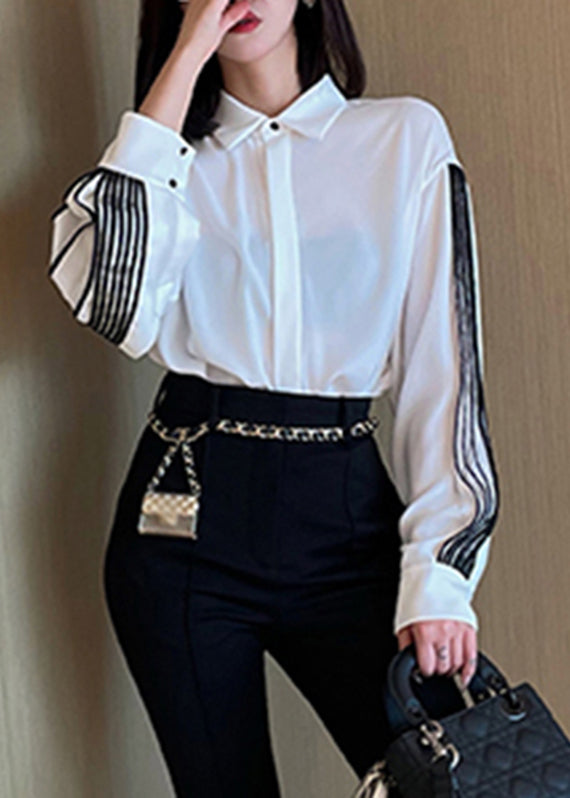 Elegant White Peter Pan Collar Shirt Lantern Sleeve