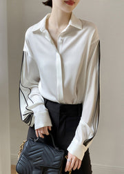 Elegant White Peter Pan Collar Shirt Lantern Sleeve