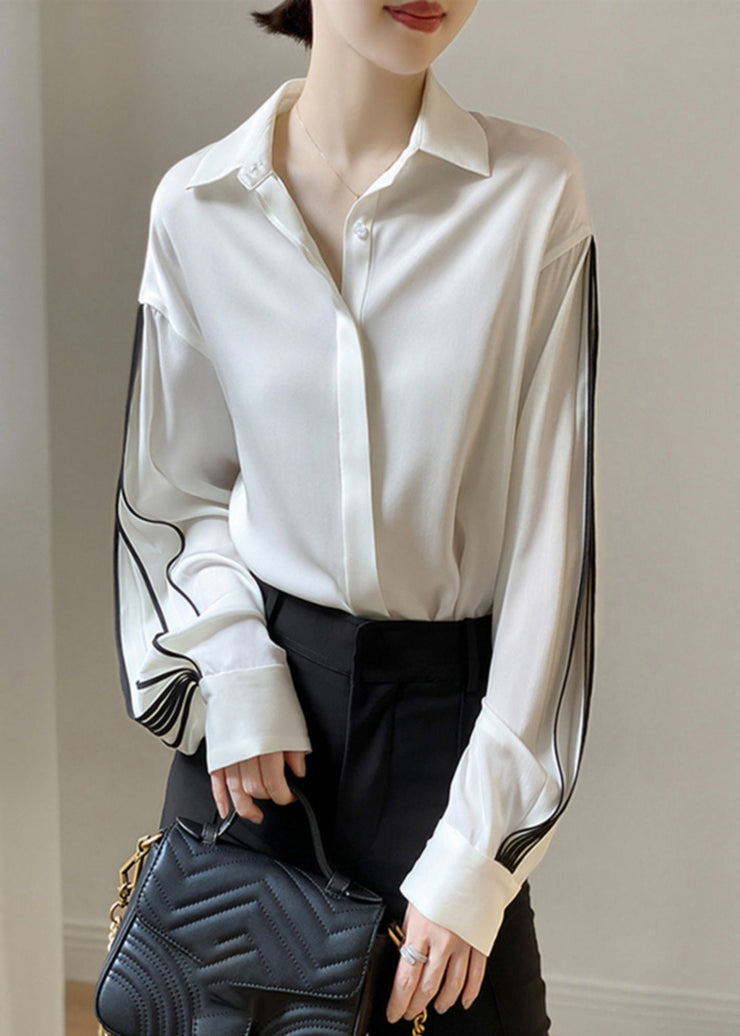 Elegant White Peter Pan Collar Shirt Lantern Sleeve