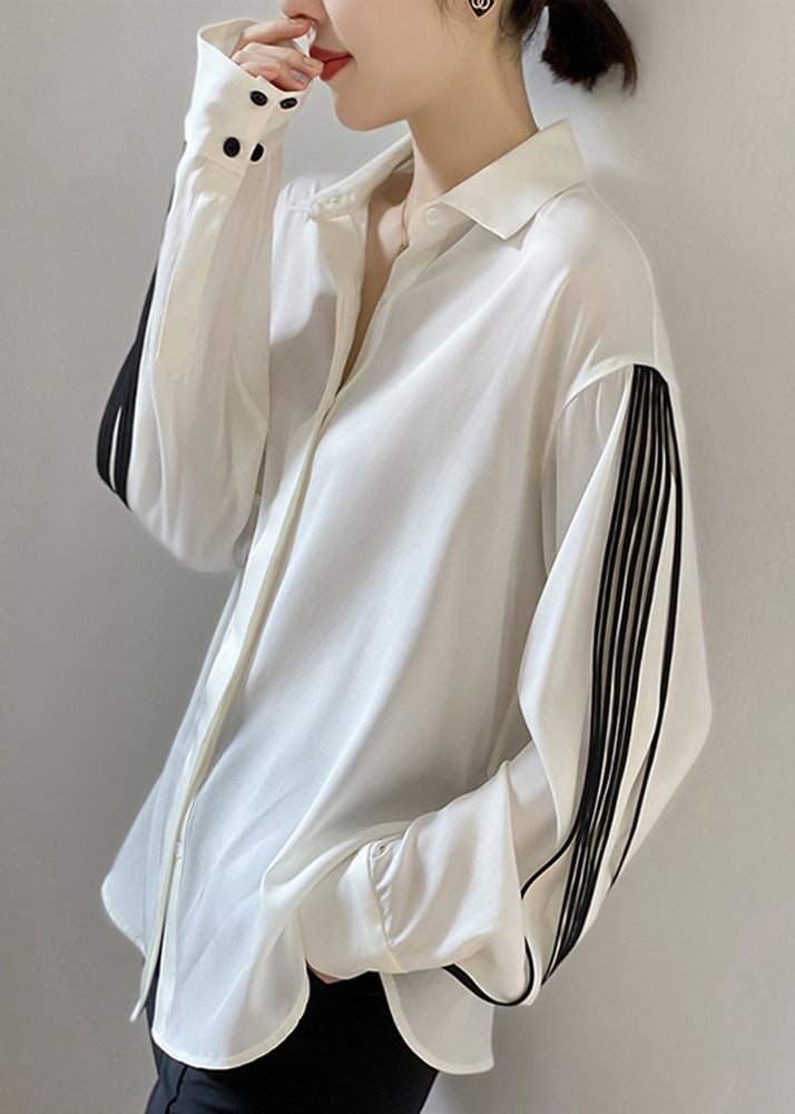 Elegant White Peter Pan Collar Shirt Lantern Sleeve