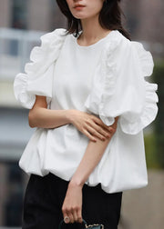 Elegant White Puff Sleeve Ruffled Cotton Tank Summer