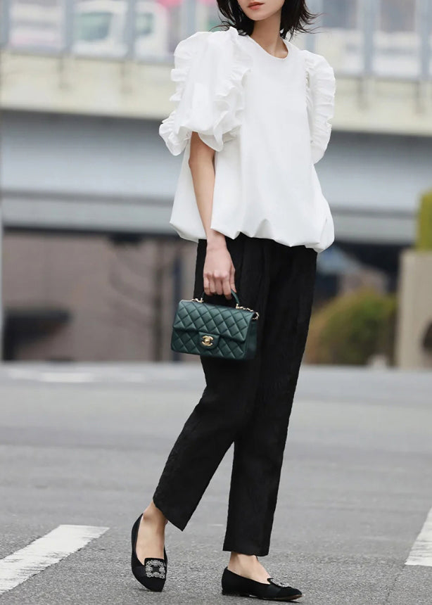 Elegant White Puff Sleeve Ruffled Cotton Tank Summer