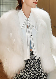 Elegant White Raccoon Hair Collar Feather Tassel Leather And Fur Coats Winter