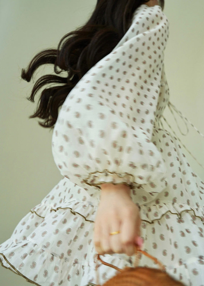 Elegant White Ruffled Print Shirts And Skirts Chiffon Two Piece Set Fall