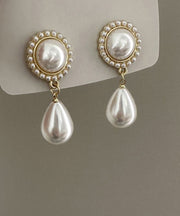 Elegant White Sterling Silver Alloy Water Drop Pearl Drop Earrings
