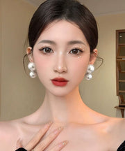 Elegant White Sterling Silver Overgild Pearl Stud Earrings