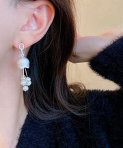 Elegant White Sterling Silver Pearl Lily Of The Valley Tassel Drop Earrings