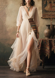 Elegant White Tasseled Patchwork Tulle Dresses Summer