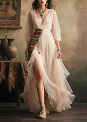 Elegant White Tasseled Patchwork Tulle Dresses Summer