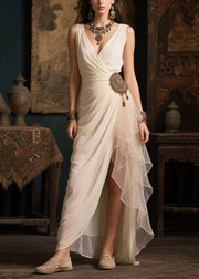 Elegant White Tasseled Side Open Tulle Vacation Dress Summer