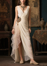 Elegant White Tasseled Side Open Tulle Vacation Dress Summer