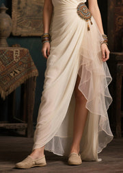 Elegant White Tasseled Side Open Tulle Vacation Dress Summer
