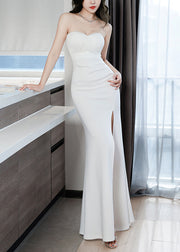 Elegant White Wraped Side Open Strapless Dresses Summer