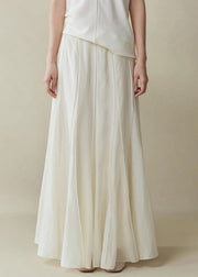Elegant White Zippered High Waist Silk Cotton Skirts Summer