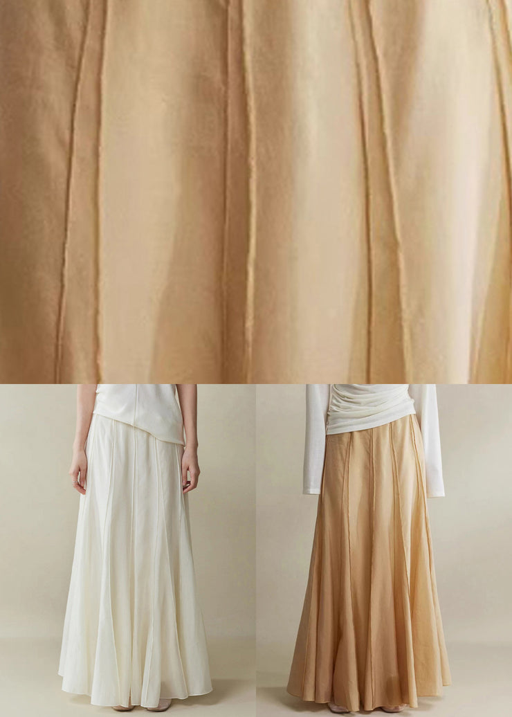 Elegant White Zippered High Waist Silk Cotton Skirts Summer