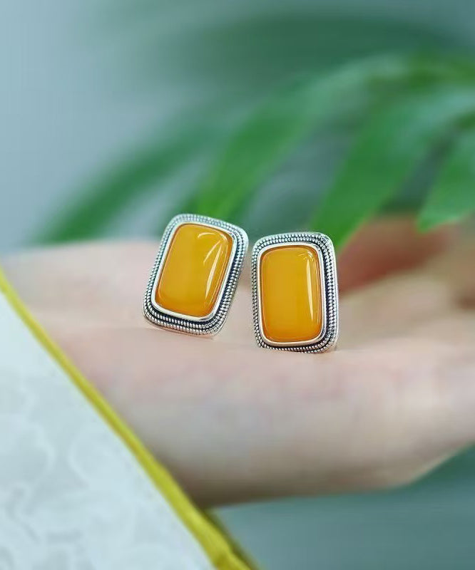 Elegant Yellow Alloy Square Beeswax Stud Earrings