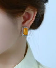 Elegant Yellow Alloy Square Beeswax Stud Earrings