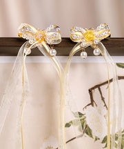 Elegant Yellow Copper Alloy Chiffon Pearl Colored Glaze Ribbon Kids Hairpin