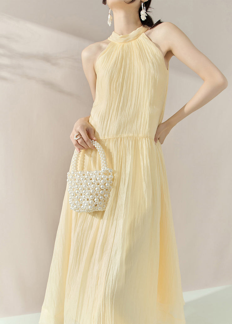 Elegant Yellow Halter Cold Shoulder Patchwork Holiday Maxi Dresses Summer