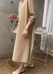 Elegant Yellow O Neck Wrinkled Patchwork Cotton Long Dress Winter