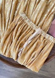 Elegant Yellow Print Drawstring Cotton Skirts Fall