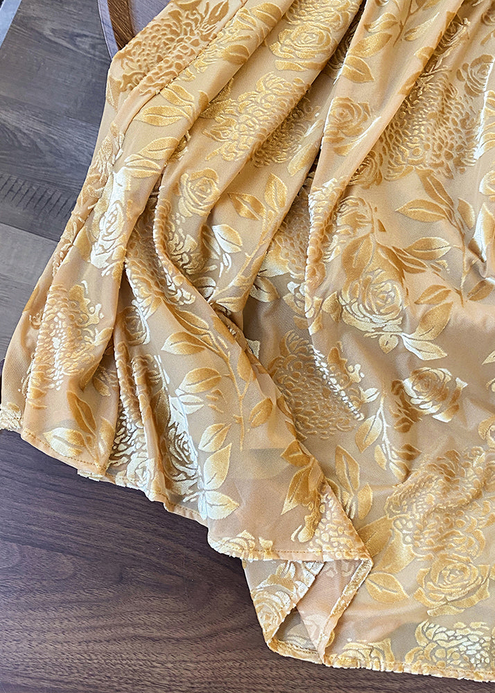 Elegant Yellow Print Drawstring Cotton Skirts Fall